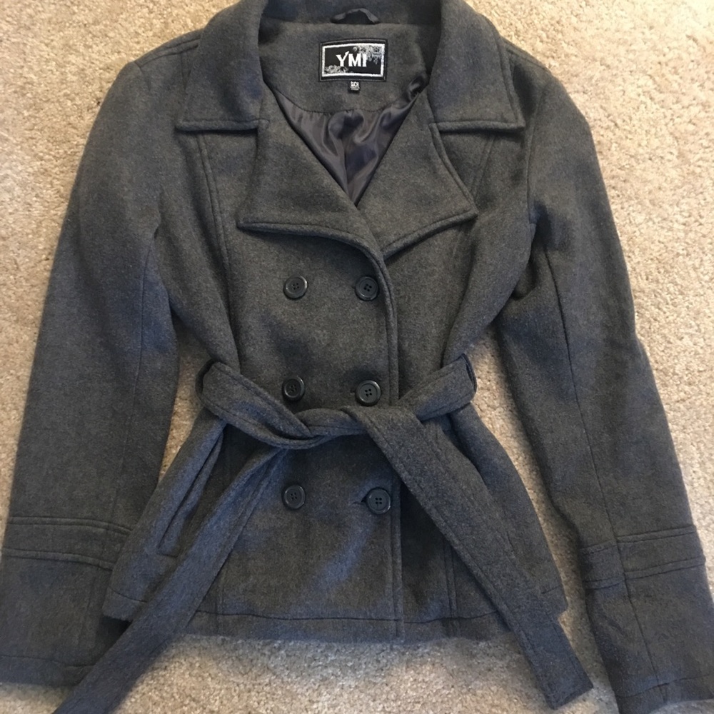 Double Breasted Pea Coat in Dark Grey by YMI NEW
